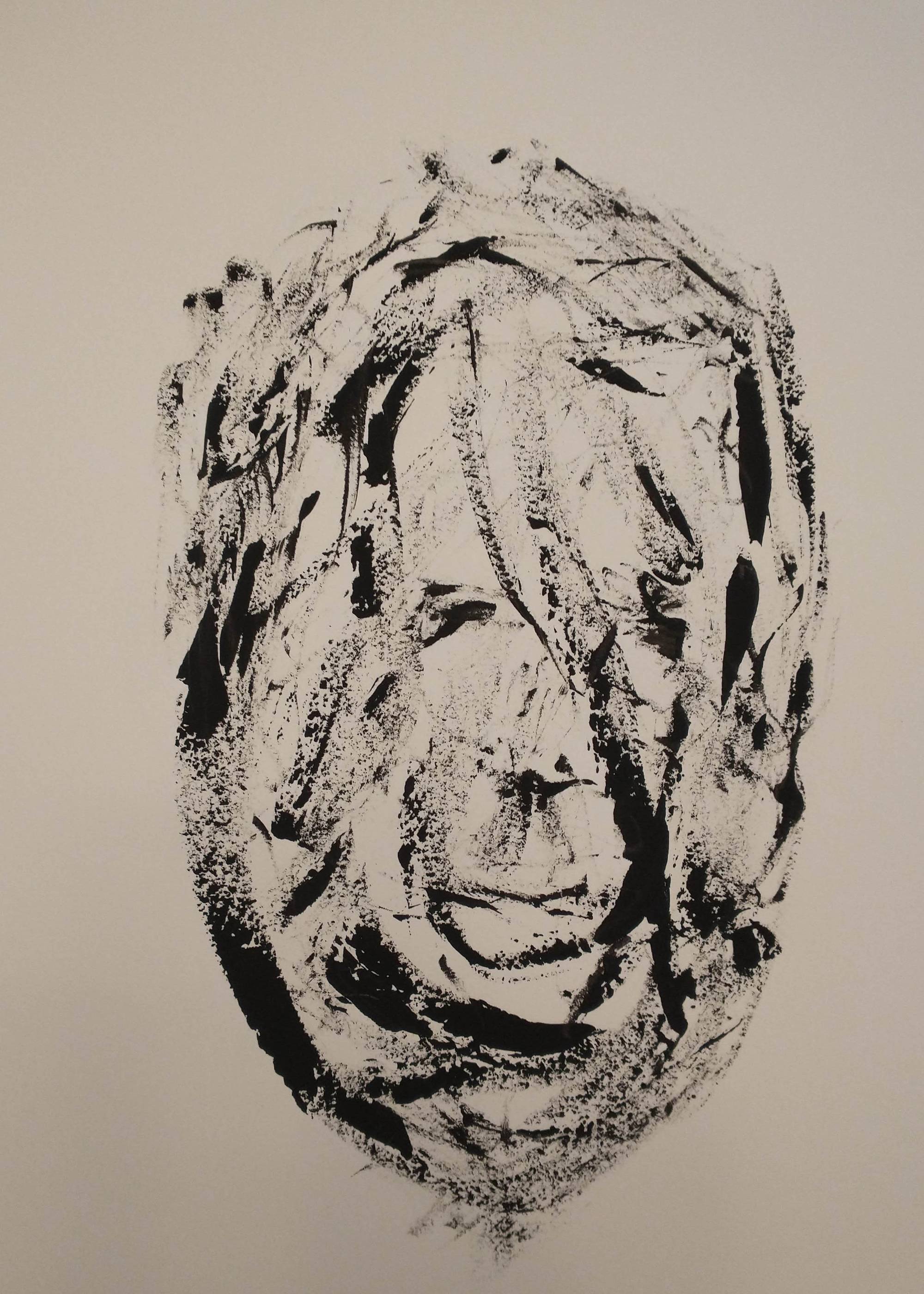 Black ink gesture drawing of face